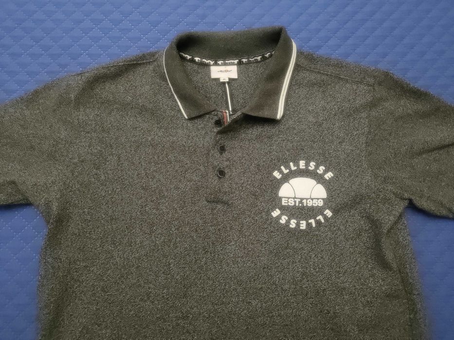 ELLESSE – Polo T-Shirt – Cinzento e Branco (Original)