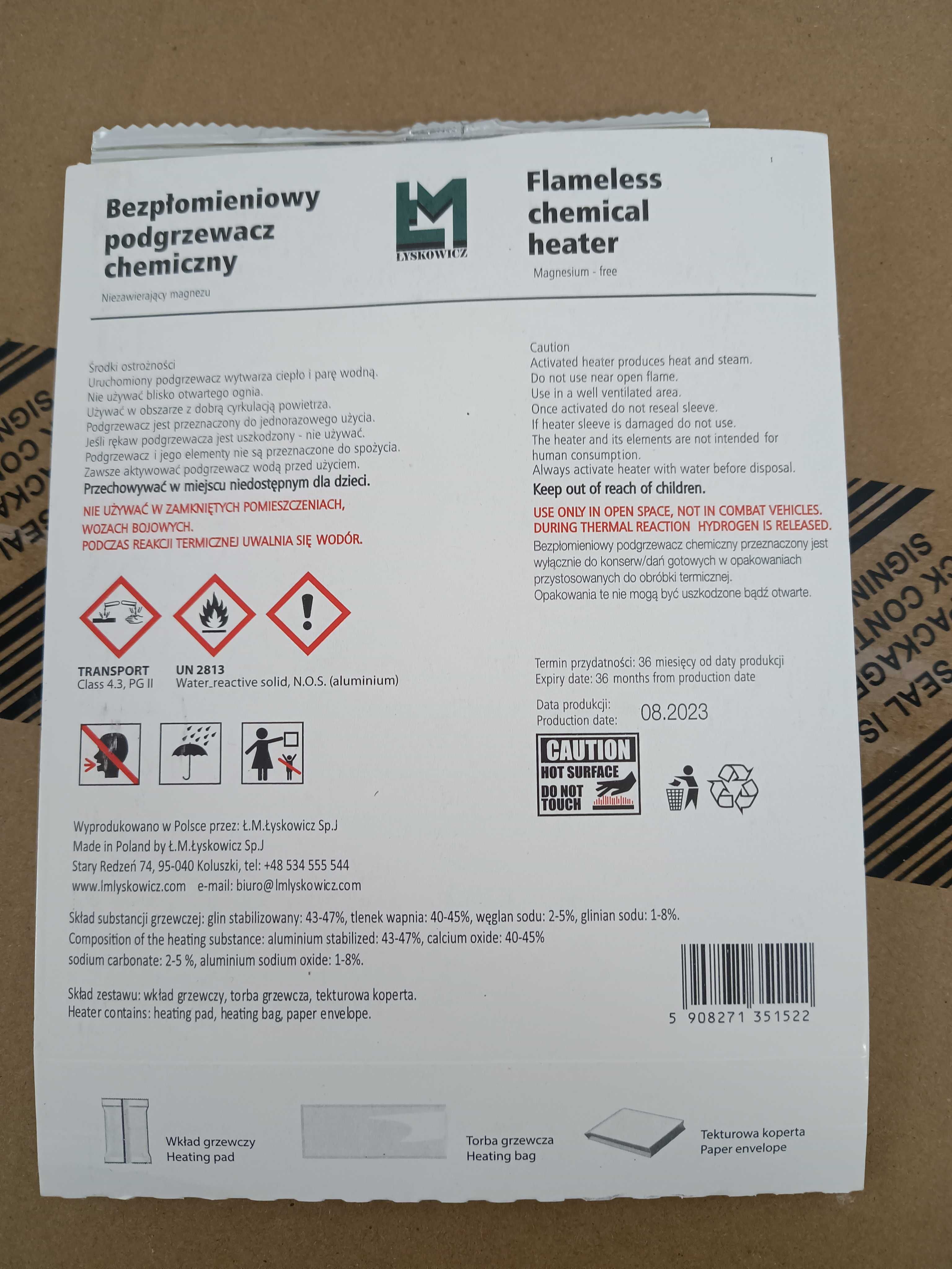 podgrzewacz chemiczny bezpłomieniowy