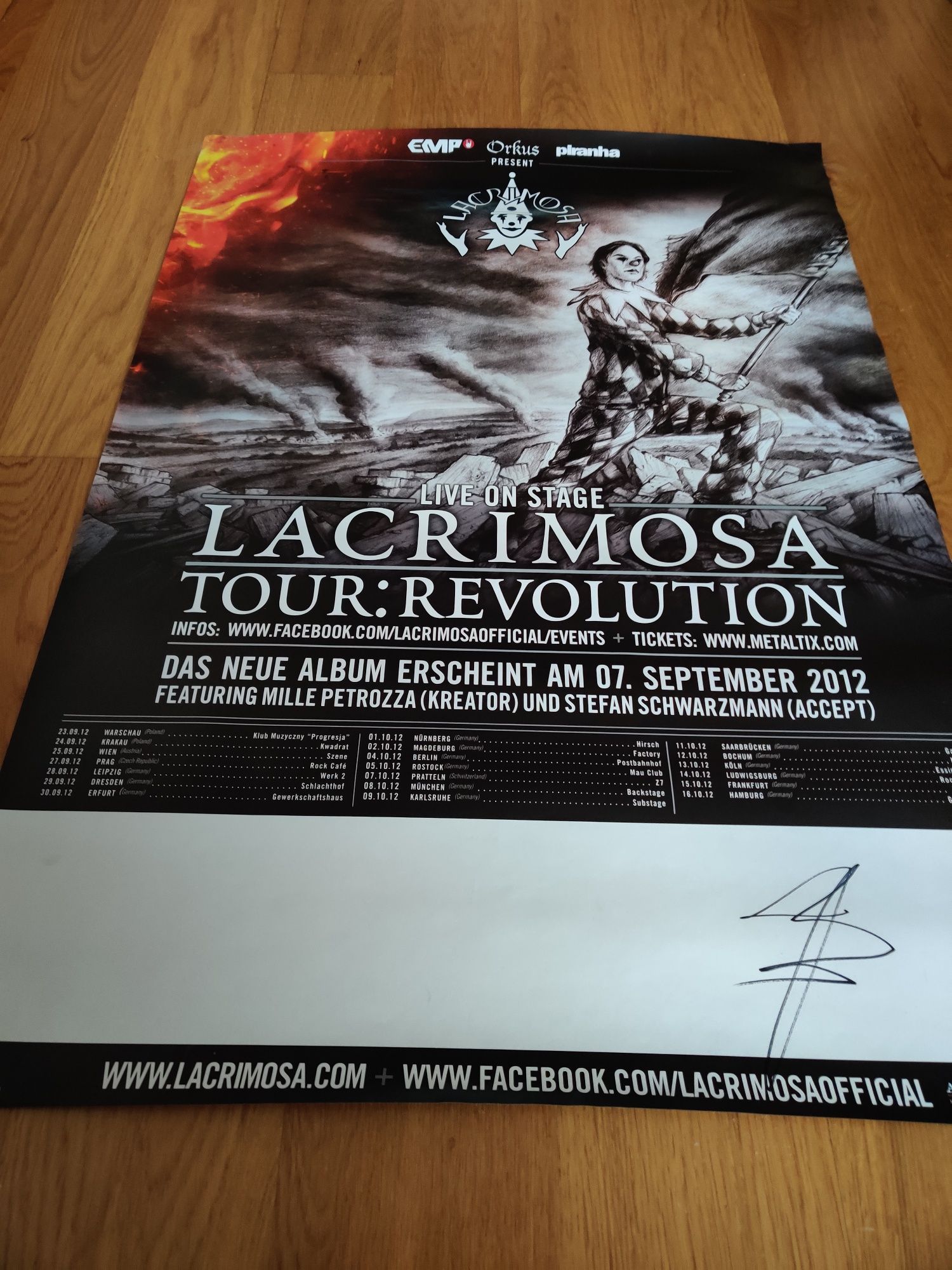 Lacrimosa - Tour: Revolution 2012 - Plakat, autograf Jan Peter Genkel