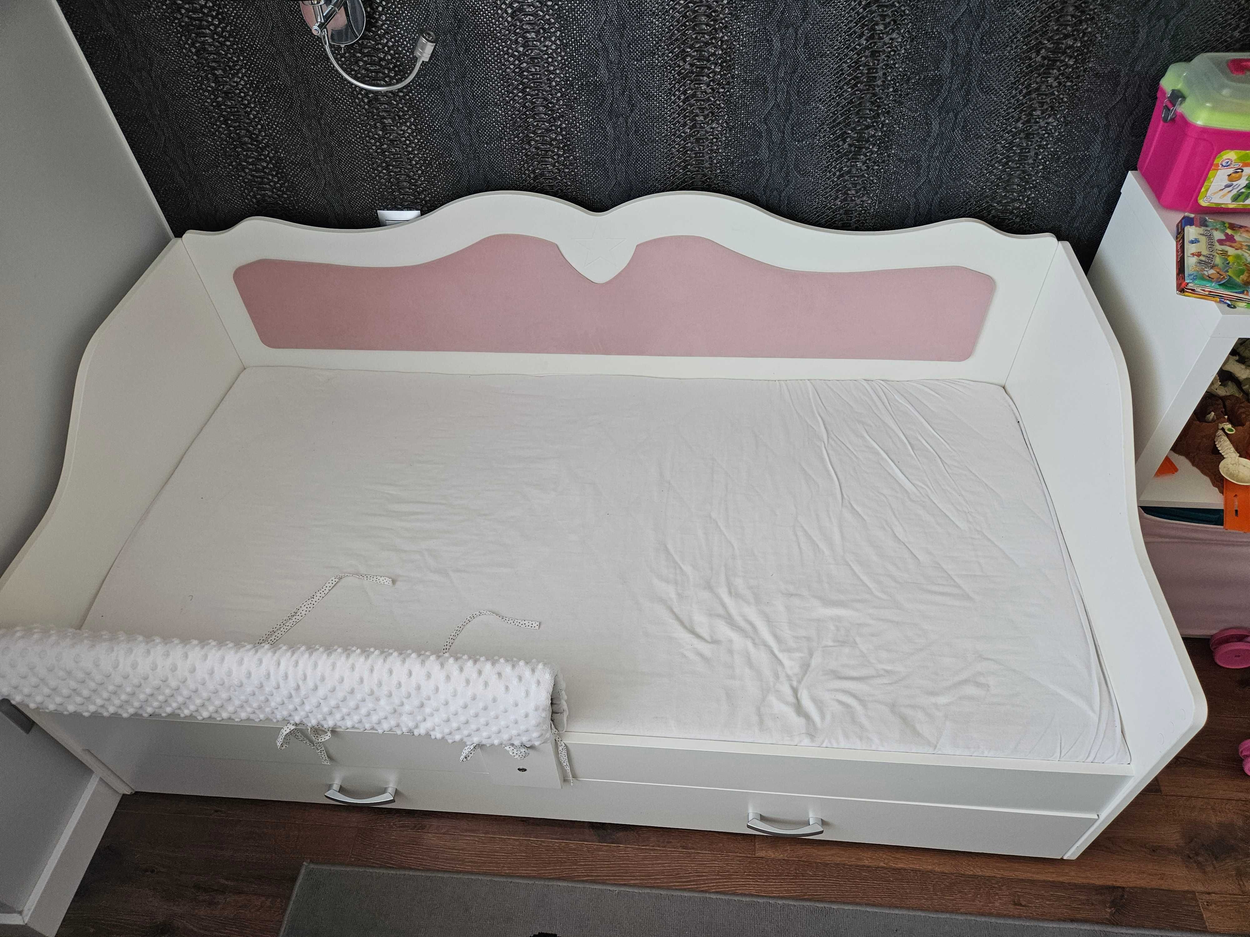 Łóżko tapicerowane 160x80 szuflada + materac +  bariera ochronna