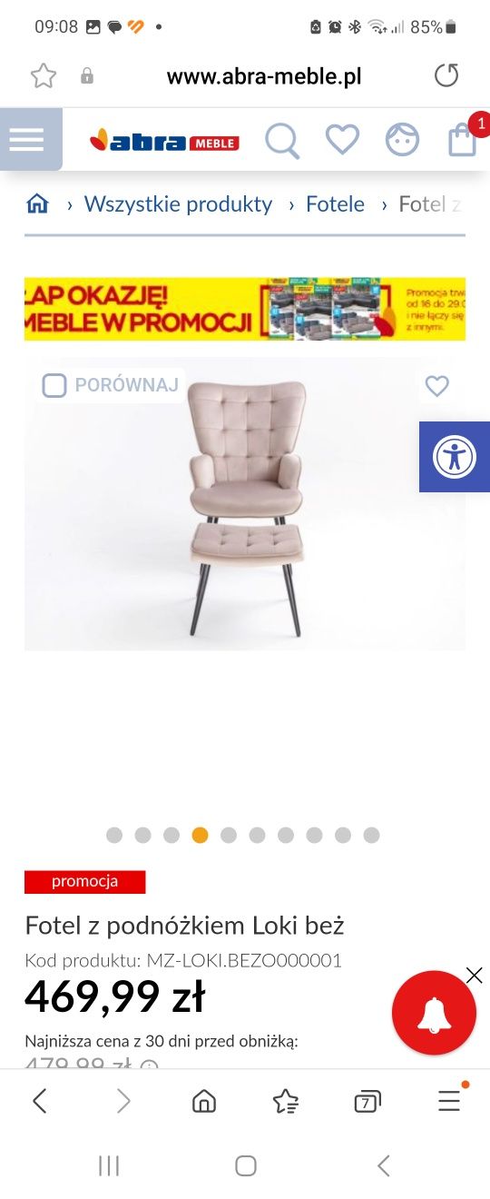 Sprzedam fotel z podnozkiem welur beż