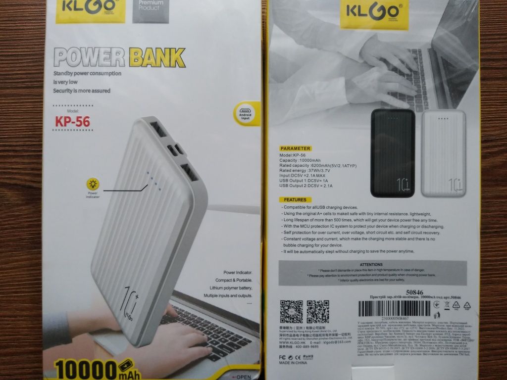 Павербанки  Power Bank KLGO KP-56 10000 та KP-21  20000mA