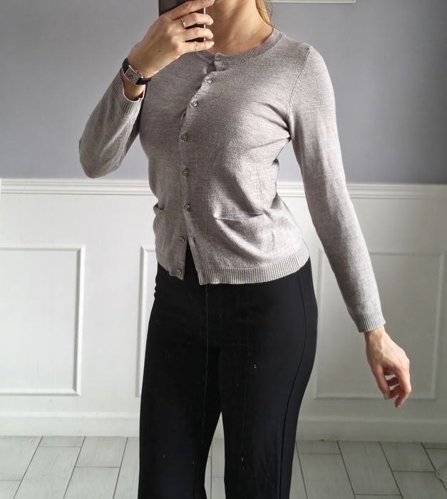 Szary wełniany kardigan S Nord wełna