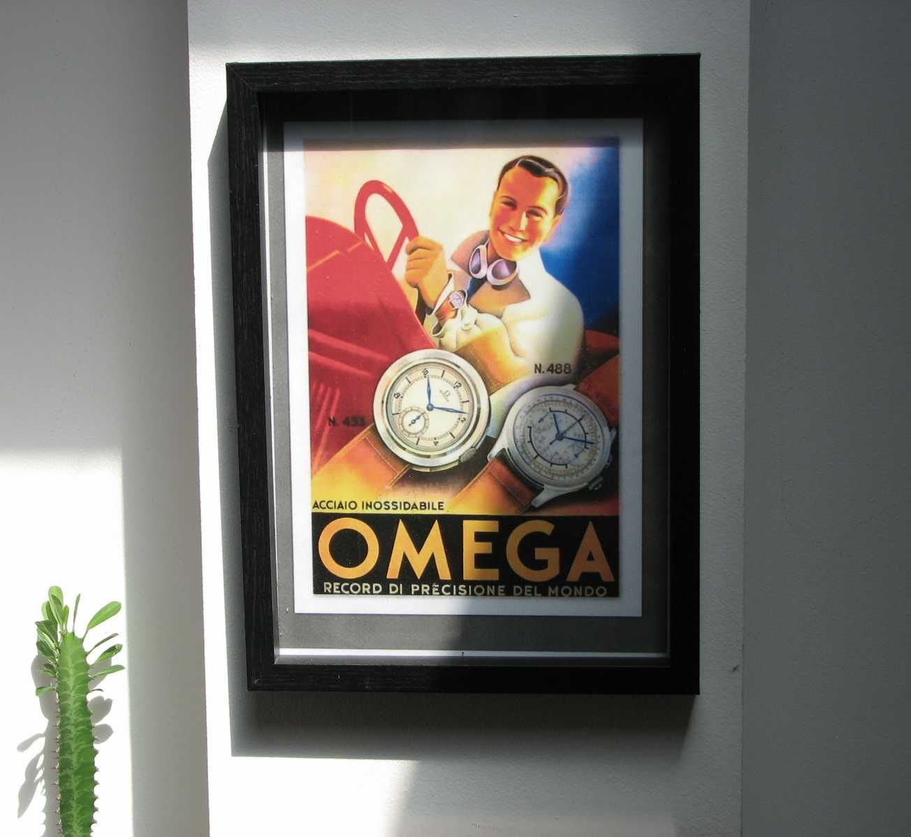 Reklama, plakat. Zegarek Omega. Super vintage efekt.