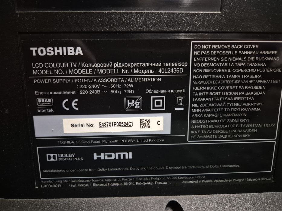 Tv Toshiba 20L2436D zbita matryca
