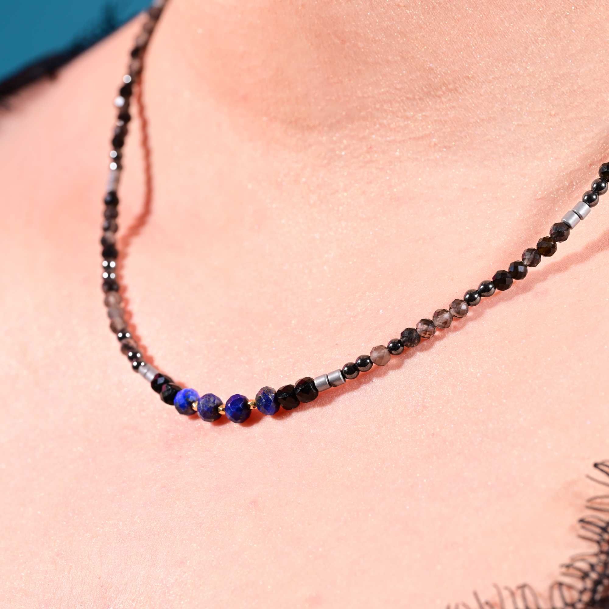 Naszyjnik lapis lazuli, obsydian, spinel czarny ,hematyt