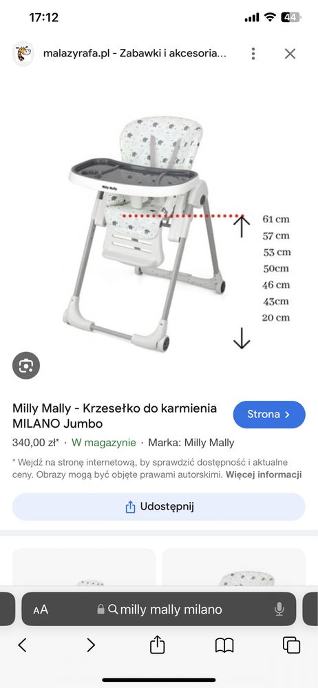 Fotelik krzeselko do karmienia milly mally milano