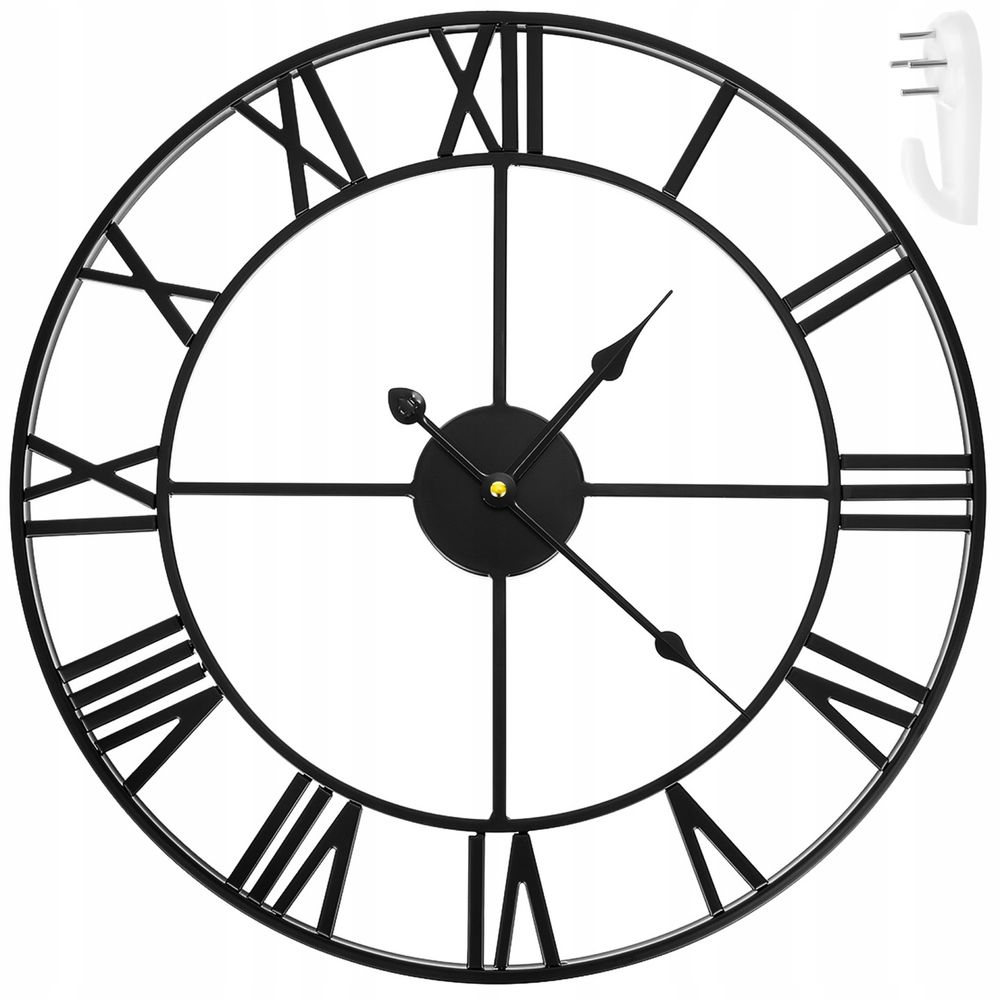 ZEGAR ŚCIENNY METALOWY CZARNY DUŻY cichy zegarek 50 cm na ścianę loft