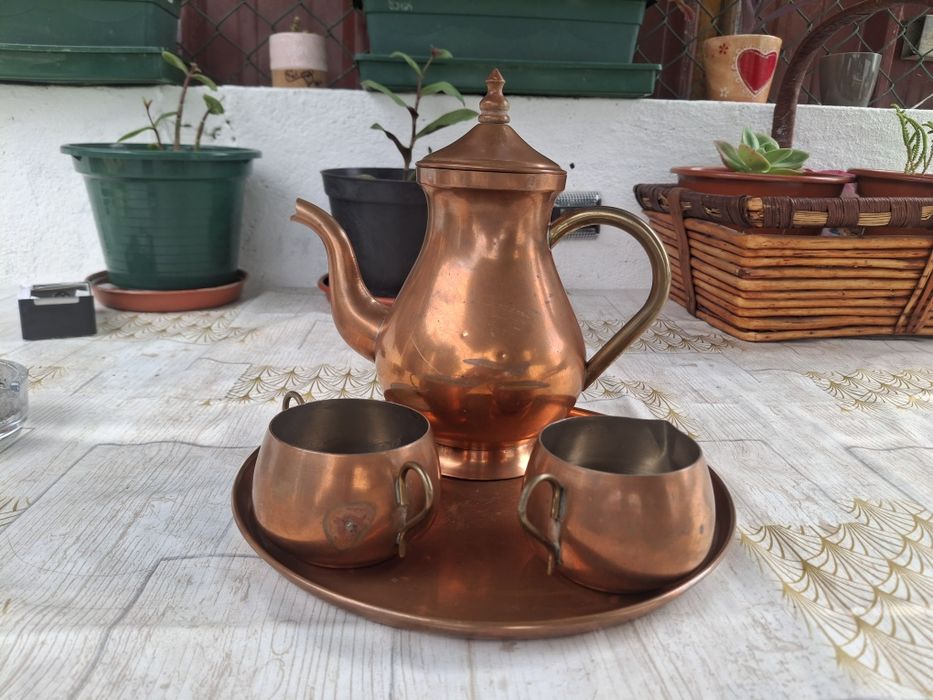 Conjunto de chá/café em latão/cobre