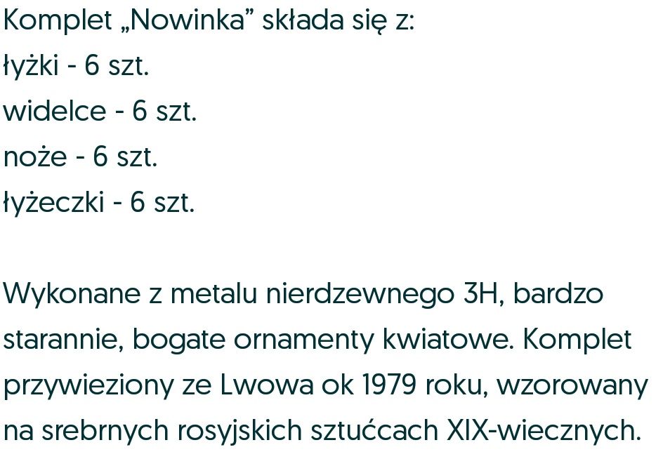 Stylowy zestaw sztućców zdobiony prezent kolekcja 1979