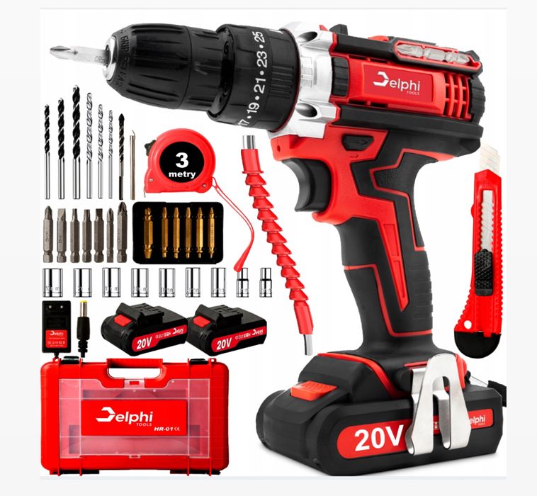 DELPHI Wiertarka Wkrętarka Akumulatorowa Udarowa 2x Aku Walizka