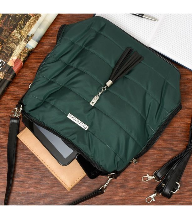 Ciemnozielona torebka pikowana torba damska pojemna shopperka duża A4