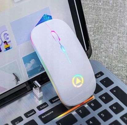 Myszka Bezprzewodowa Cicha Mysz Optyczna Do Laptopa Podświetlana Biała