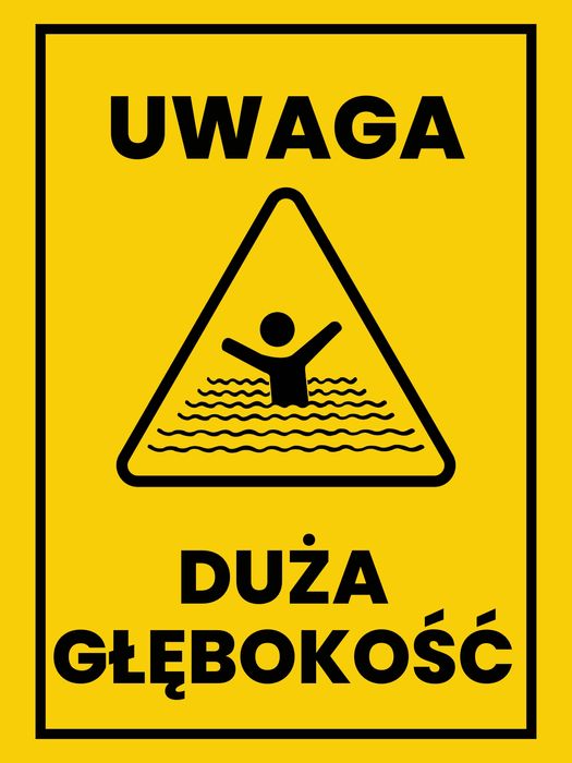 plakat metalowy informacja uwaga duża głębokość 30x40