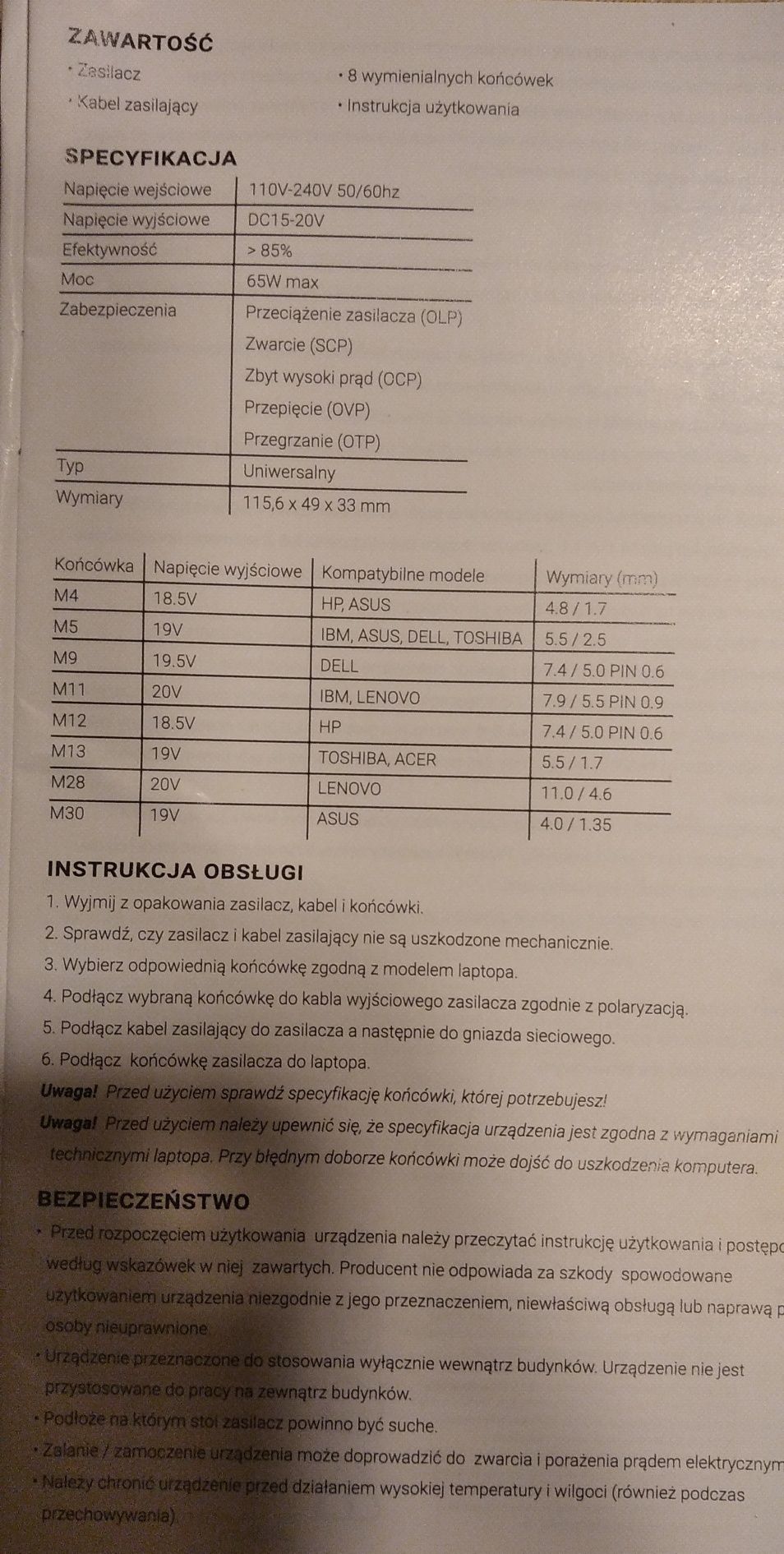 Zasilacz uniwersalny do laptopa 65W Natec Temera 8 końcówek.