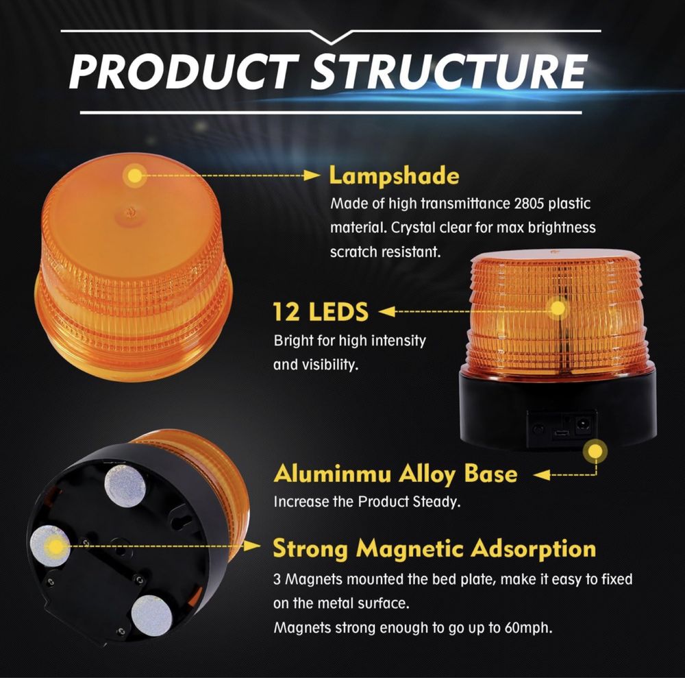 Lampa stroboskopowa LED na magnes
