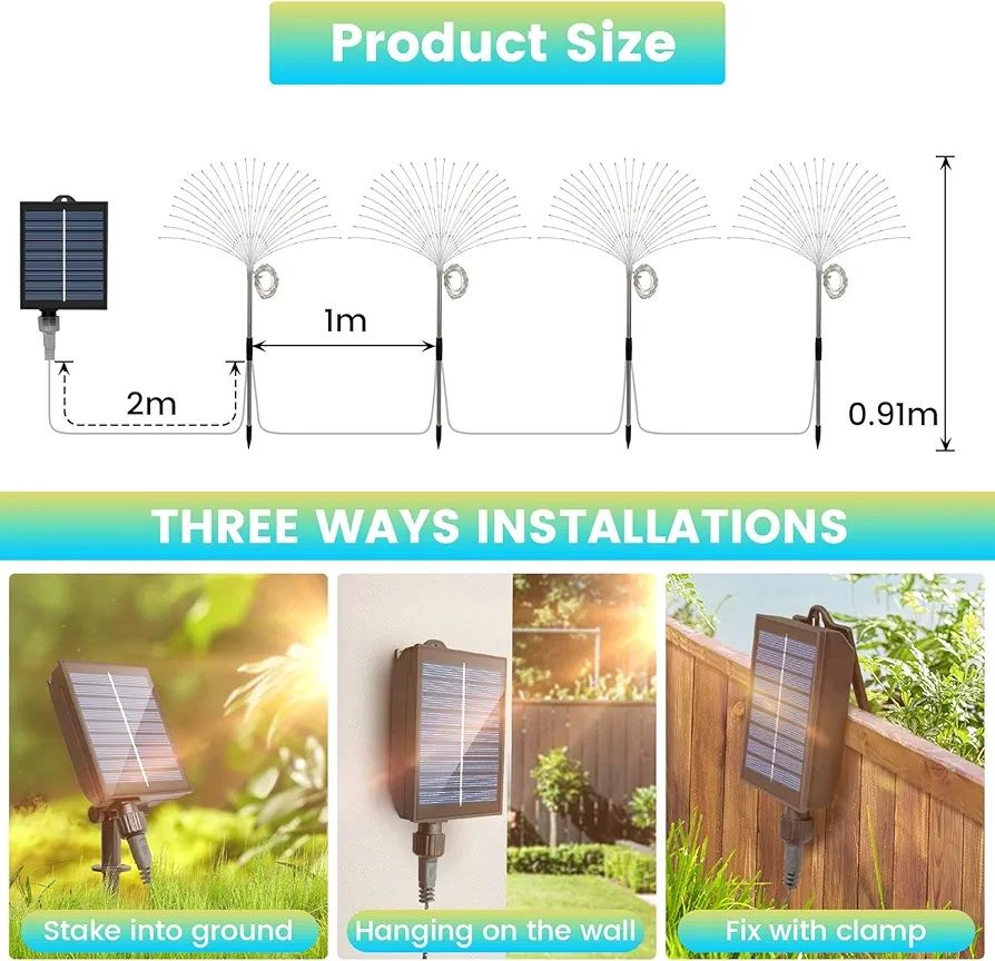 Сонячні садові ліхтарі на відкритому повітрі, 4 шт, і сонячна батарея
