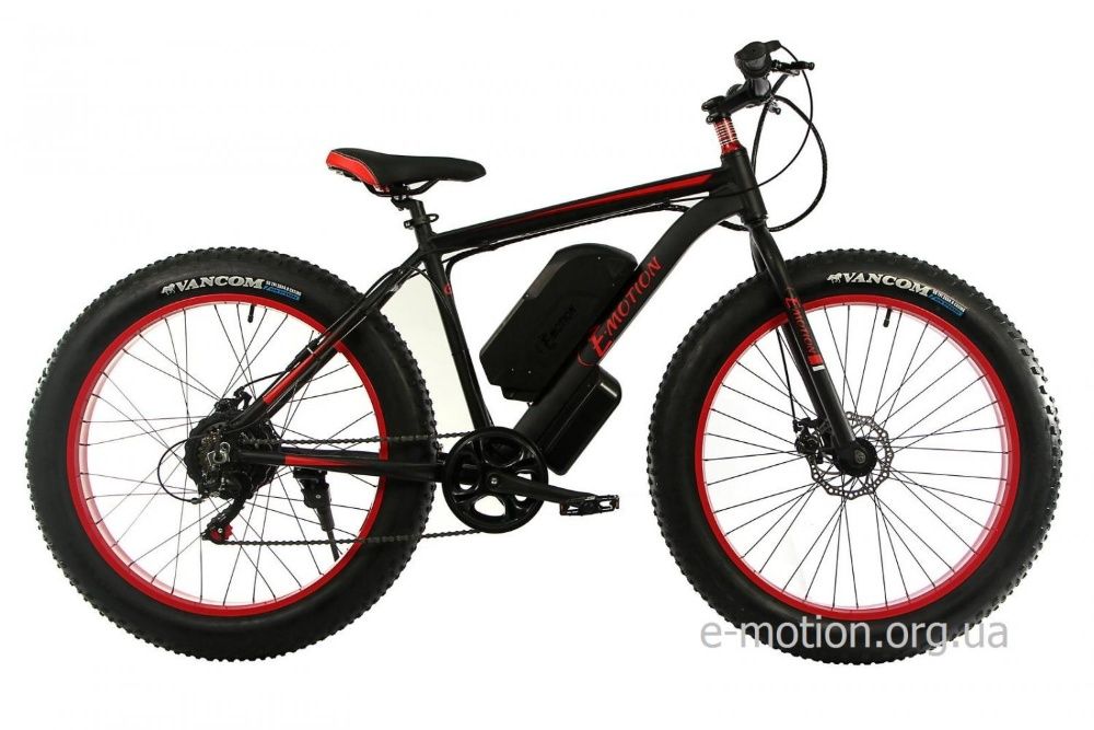 Новый электровелосипед Fatbike, марки E-motion GT, цвет чёрно-красный