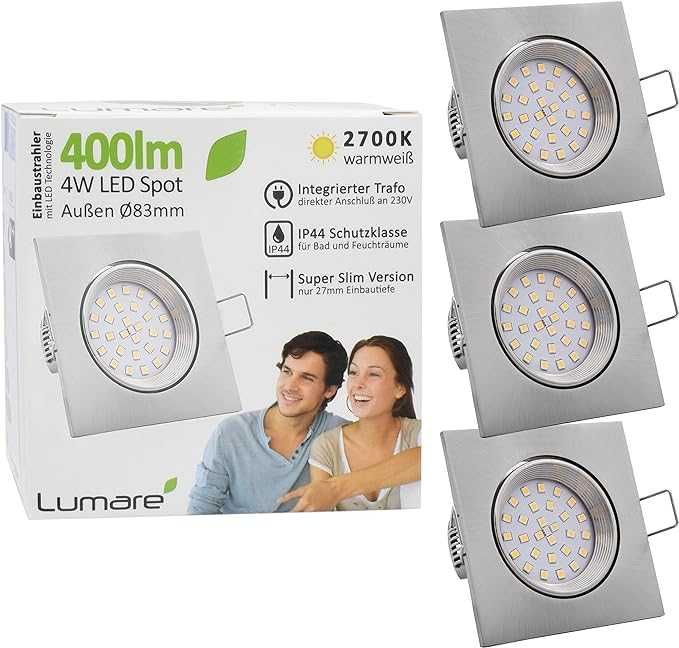 LED reflektory do zabudowy wpuszczane LUMARE 2700K 4W, ZESTAW 9 SZT.