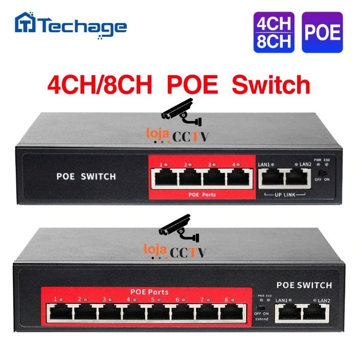 Switch Ethernet/IP - Power Over Ethernet (PoE) 4/8 portas