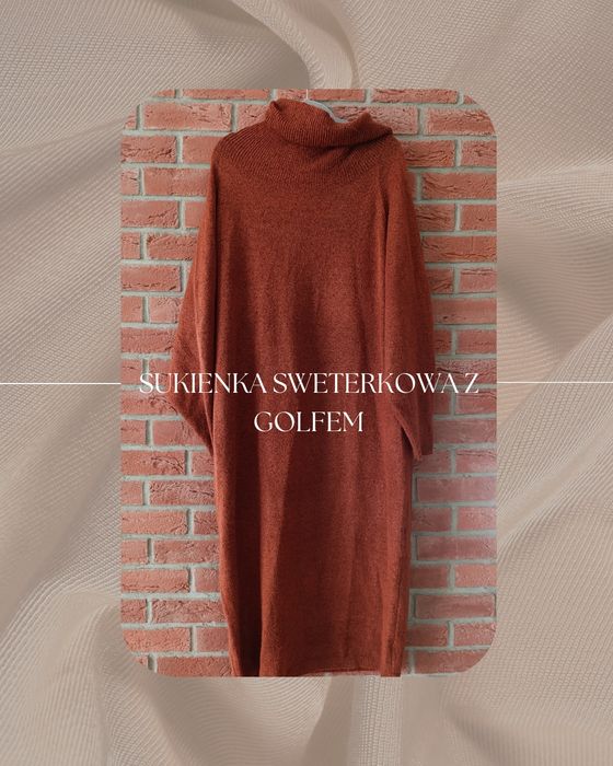 Sukienka sweterkowa w kolorze miedzianym długa