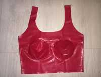 955/ Czerwony zestaw bielizny latex lateks S bluzka, top i majtki