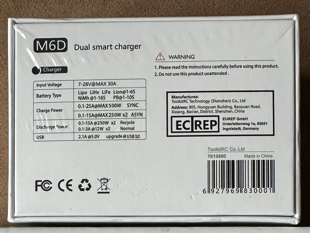 Зарядное ToolkitRC M6D 500W для 2-х 1-6S аккумов + блок питания ADP100