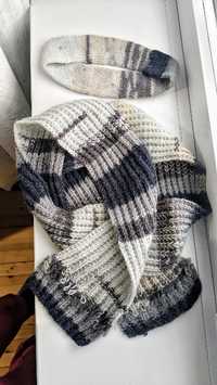 Вязаный зимний шерстяной шарф повязка на голову ручная работа хендмейд