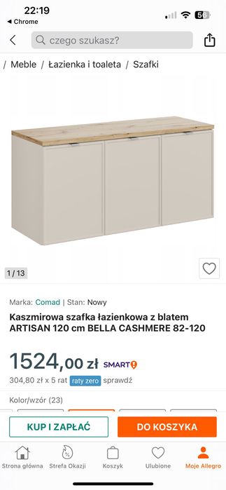 Szafka łazienkowa z blatem ARTISAN 120cm bella cashmere KASZMIROWA