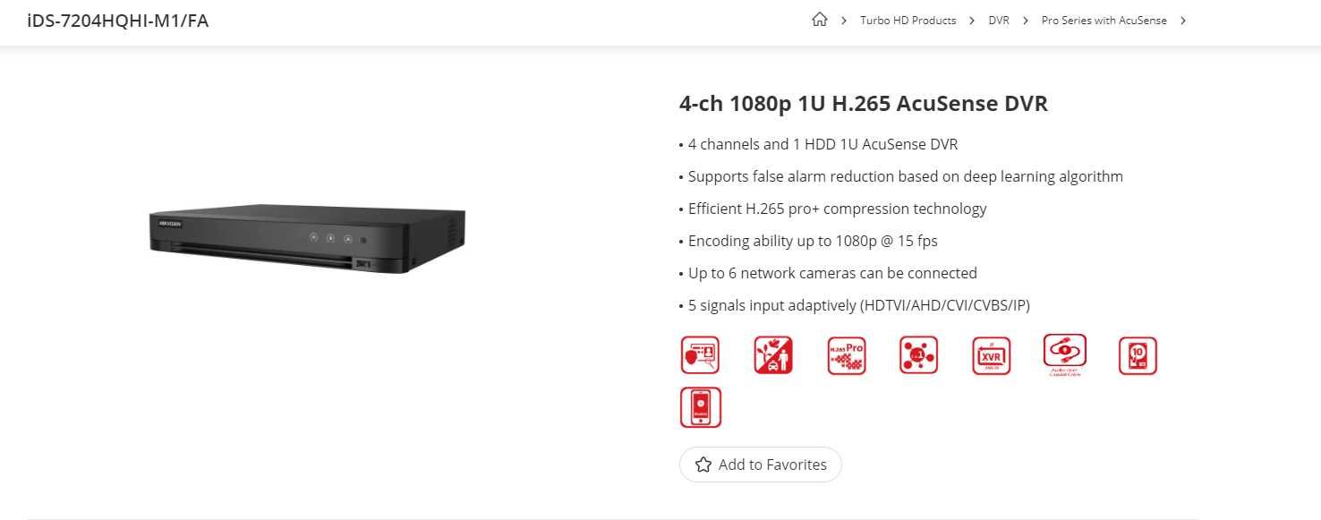 Видеорегистратор Hikvision iDS-7204HQHI-M1/FA ACUSENSE 4+2 канала