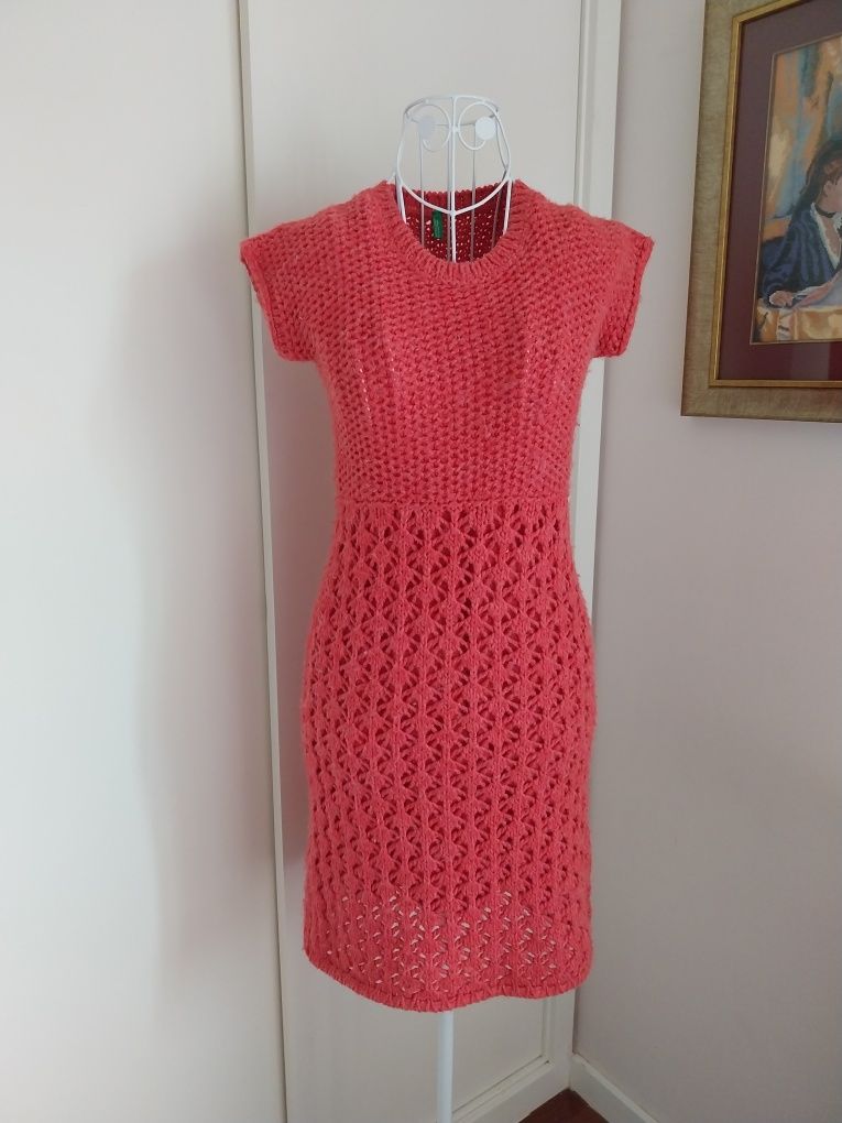 Vestido coral | lã | menina | Benetton | Tamanho 12 anos