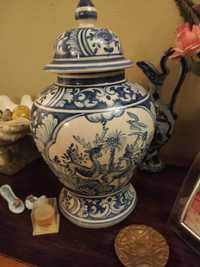 Jarro porcelana vintage antiguidade branco e azul