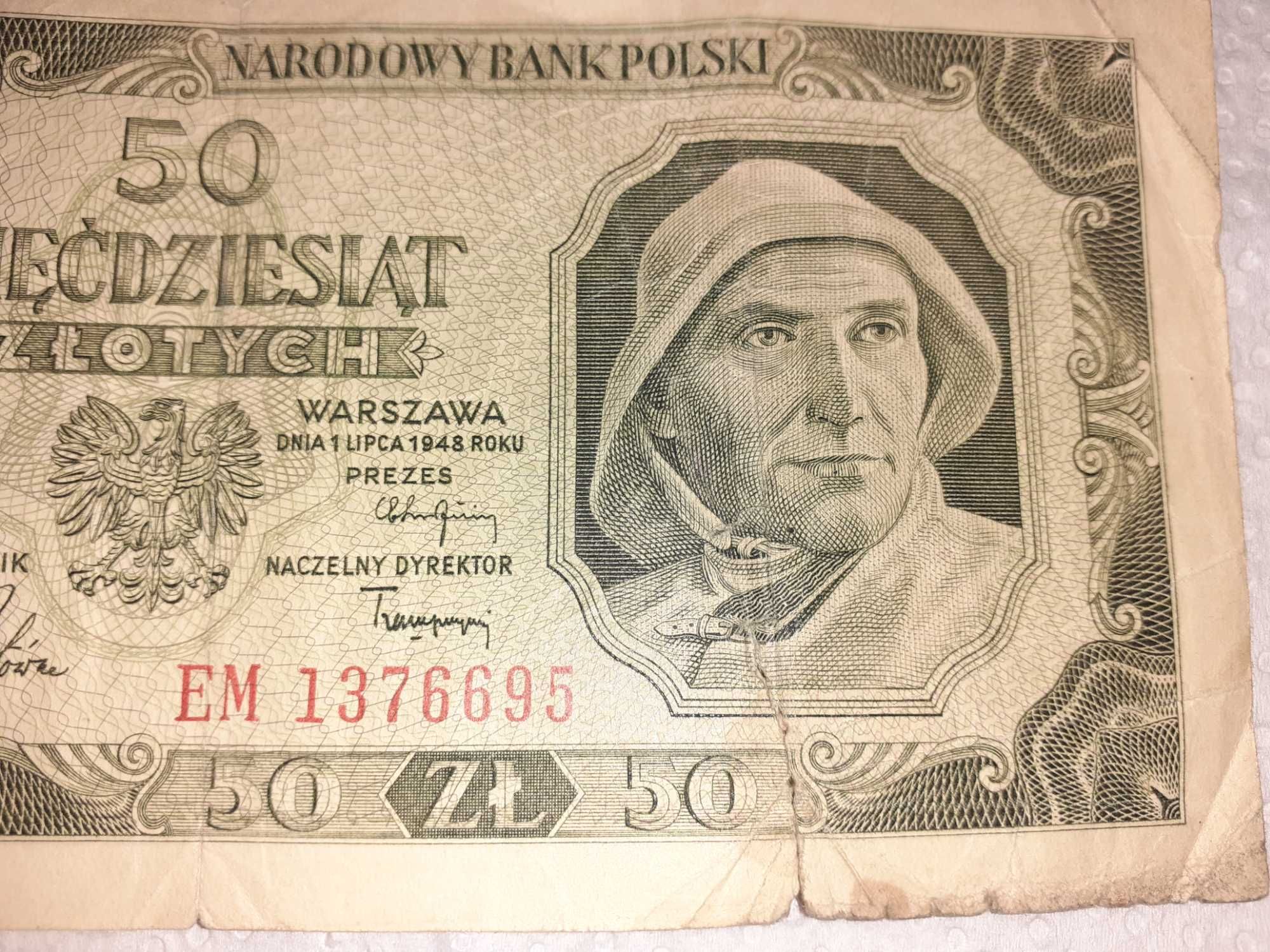 Banknot 50 zł. 1948r. Seria EM.Rybak.