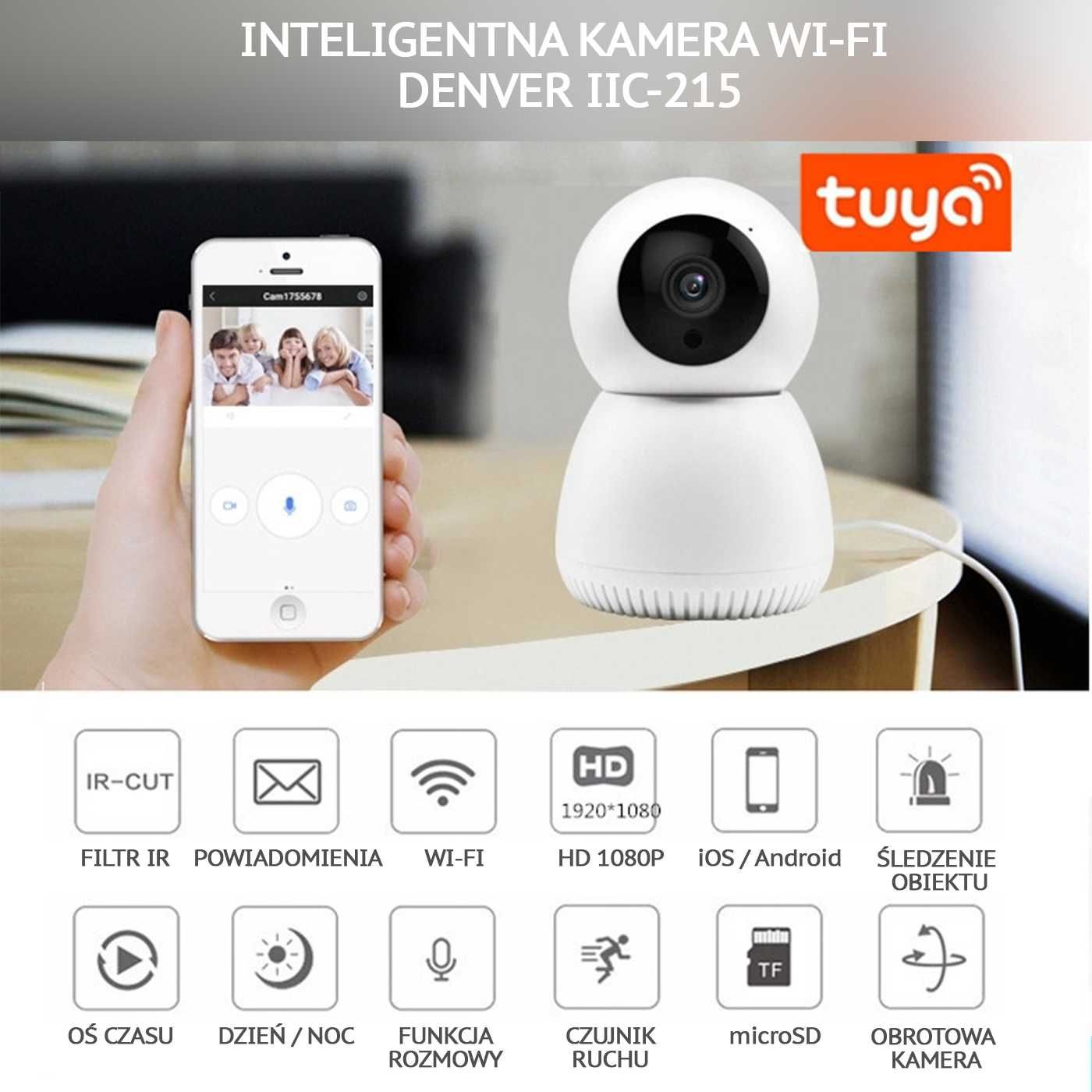 Kamera obrotowa Denver IIC-215 FULL HD 2MP WIFI SMART TUYA niania