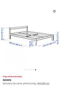Estrutura cama IKEA NEIDEN, pinho, 140x200  com ripas