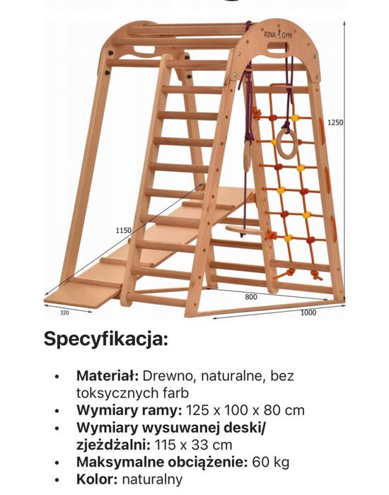 Drewniany plac zabaw domowy dla dzieci Trójkąt wspinaczkowy RINAGYM