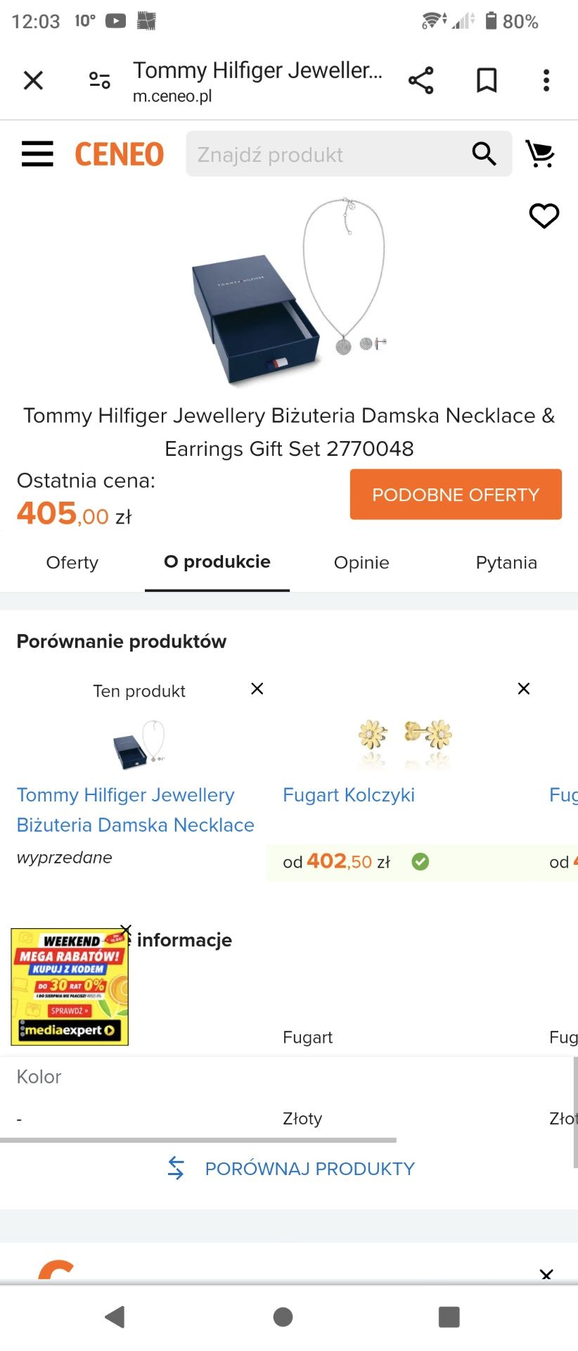 Naszyjnik,kolczyki,komplet biżuterii Tommy Hilfiger