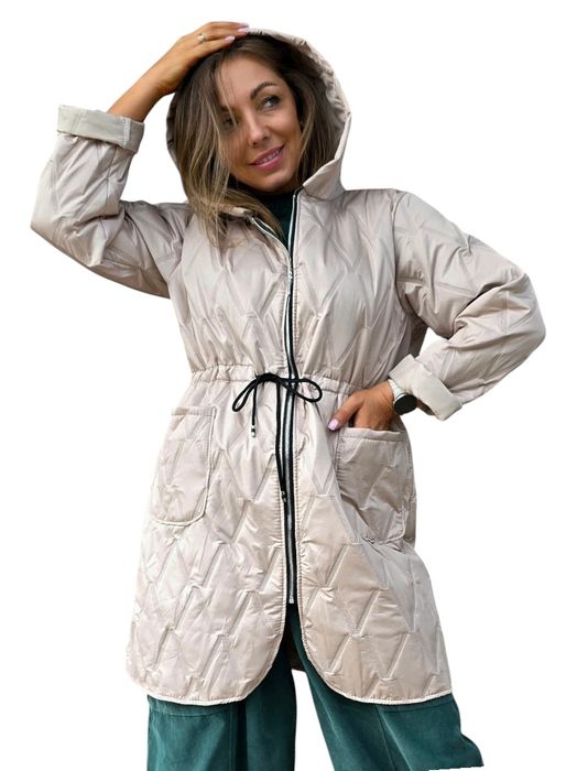 Damska kurtka pikowana z kapturem włoska produkcja JESIEŃ wiosna 2025