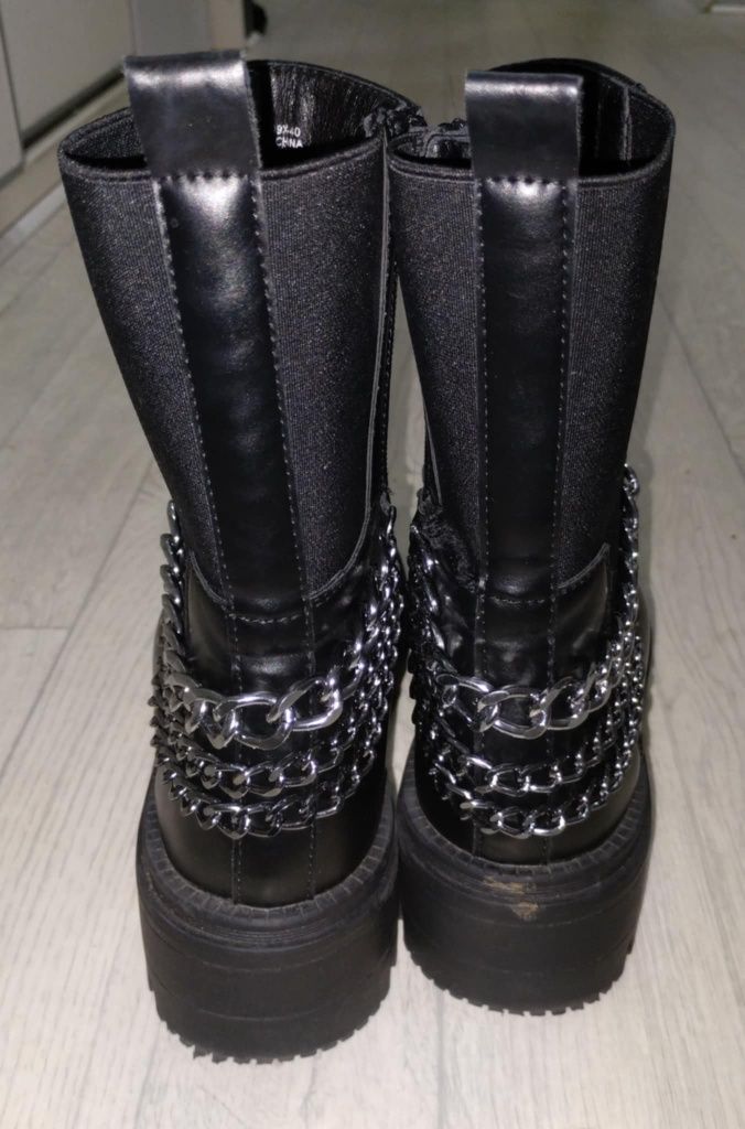 Buty botki workery Czarne łańcuchy rock rozmiar 40