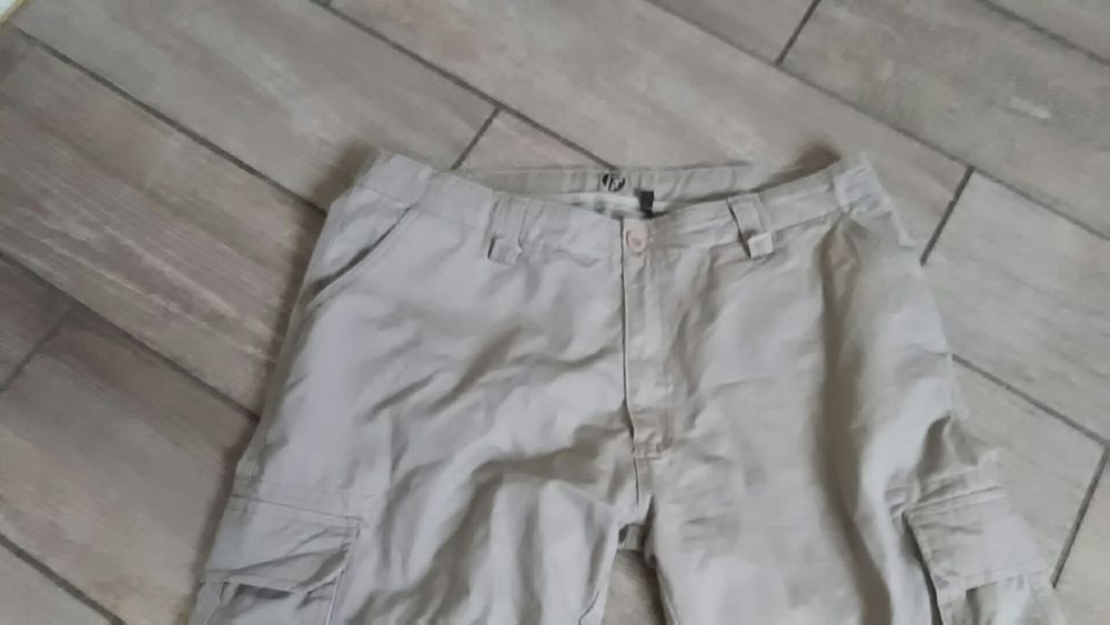 Porządne spodnie bawełniane męskie, beżowe pas max 96 cm reg. pasa, po