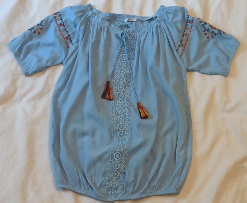 Boho styl damska bluzka rozmiar 40 jasnoniebieska