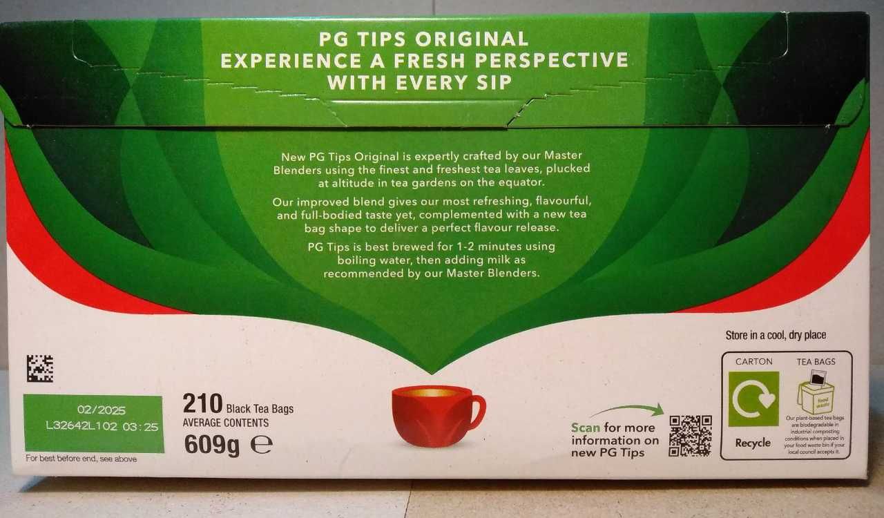 Дуже крепкий анлійський чорний чай PG Tips Original 210 пак., 609g