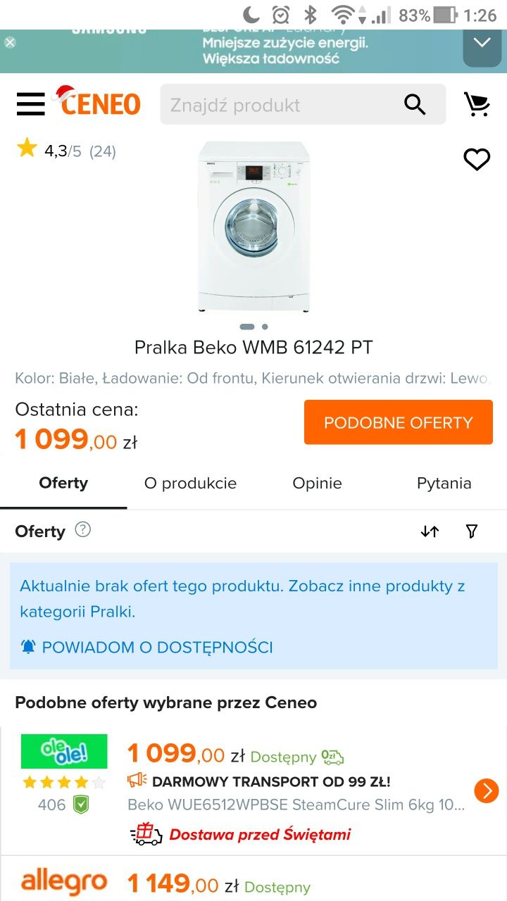 Pralka BEKO WMB 61242 PT