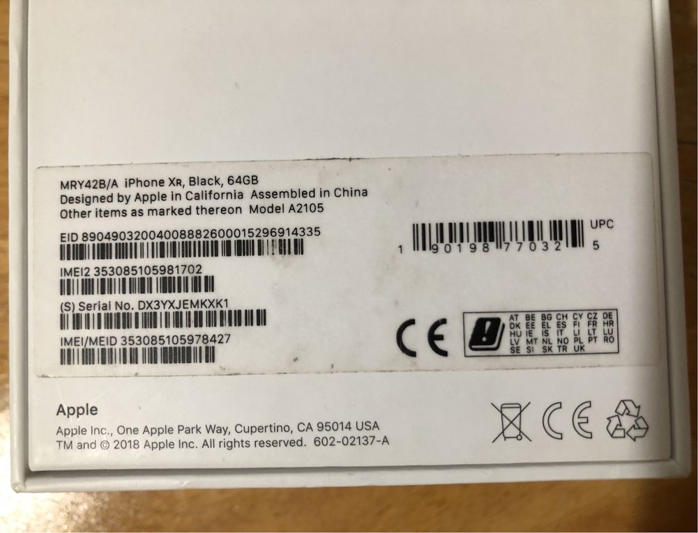 Apple Box Упаковка Iphone XR 64 Gb