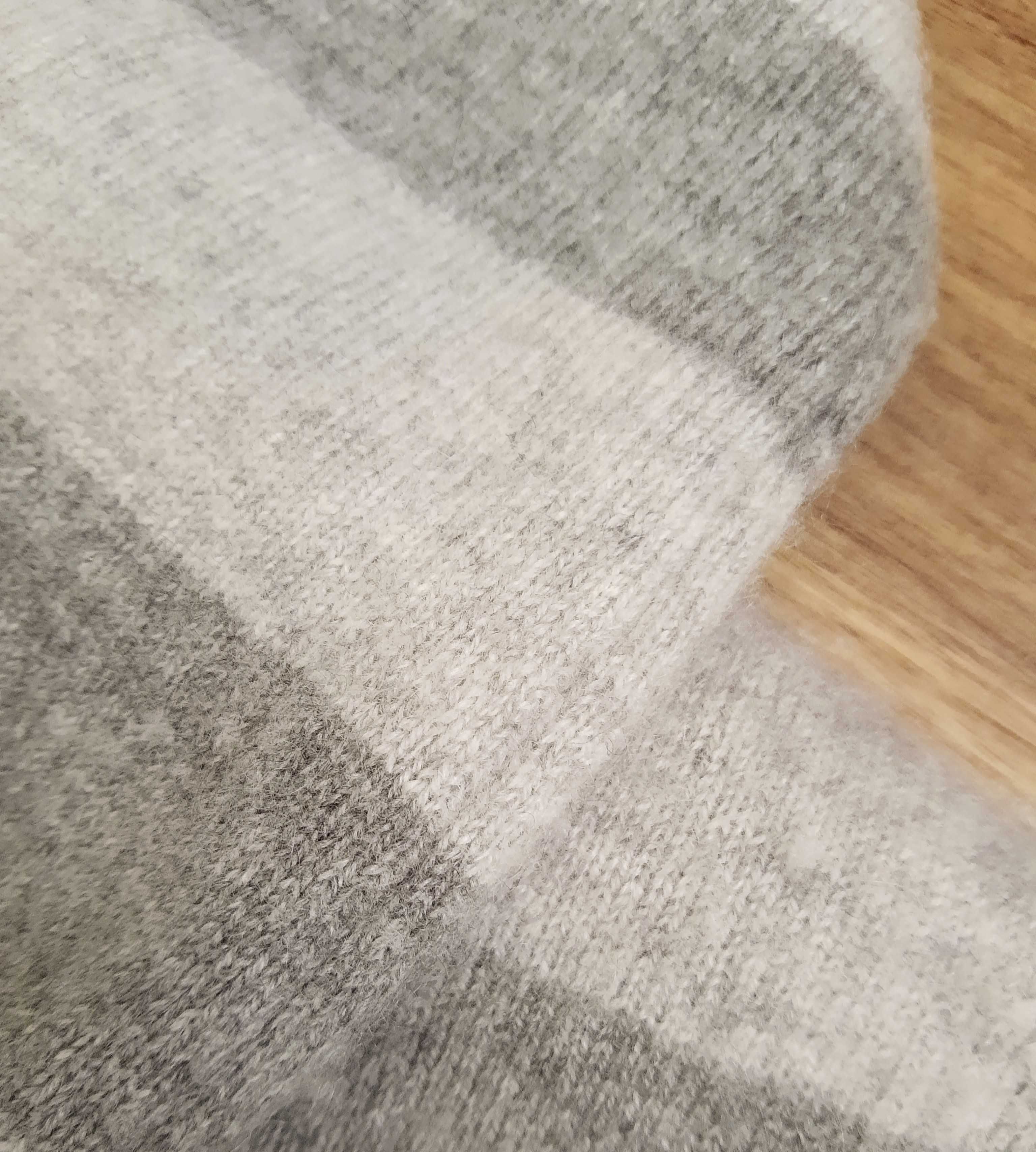 Kaszmirowy sweterek narzutka kardigan 100%kaszmir cashmere szary paski