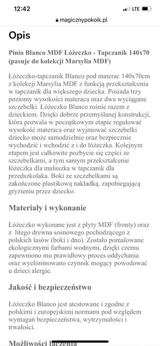 DREWNIANE Łóżko pinio  blanco