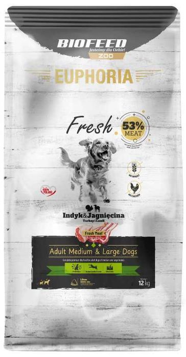 BIOFEED EUPHORIA Fresh z indyk/jagnięcina sucha karma dla psów 12kg