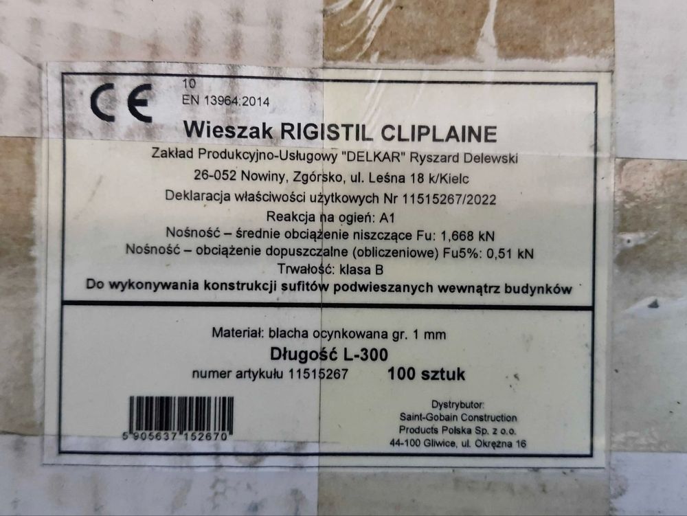 Wieszak do profili C Rigistil CLIPLAINE dł.300mm- 100 szt. RIGIPS