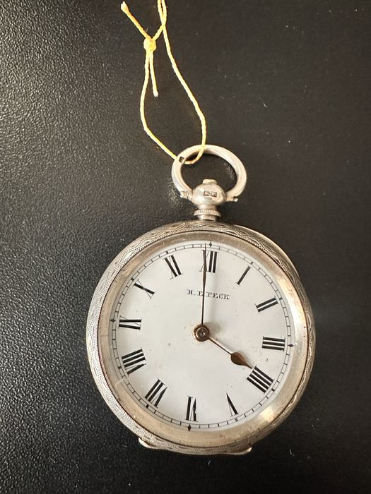 Srebrny zegarek kieszonkowy H.E. Peck – Anglia ok. 1900
