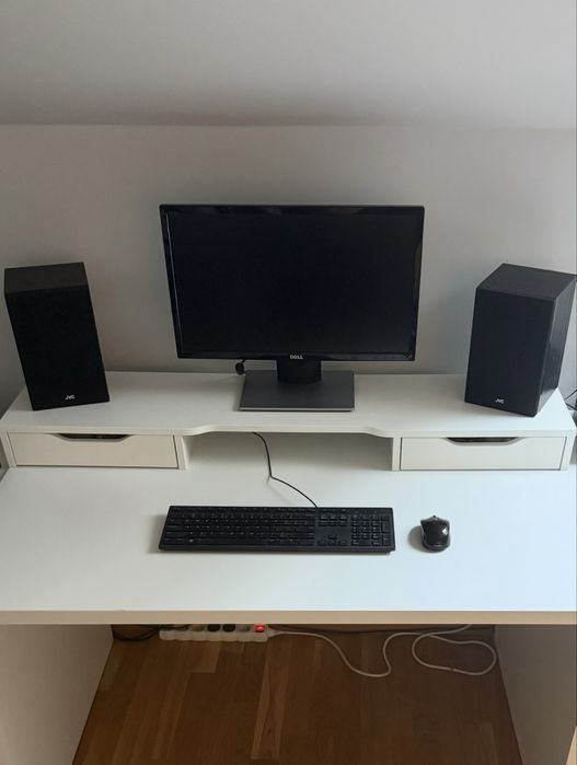 Biała dostawka na biurko, nadstawka pod monitor IKEA Alex
